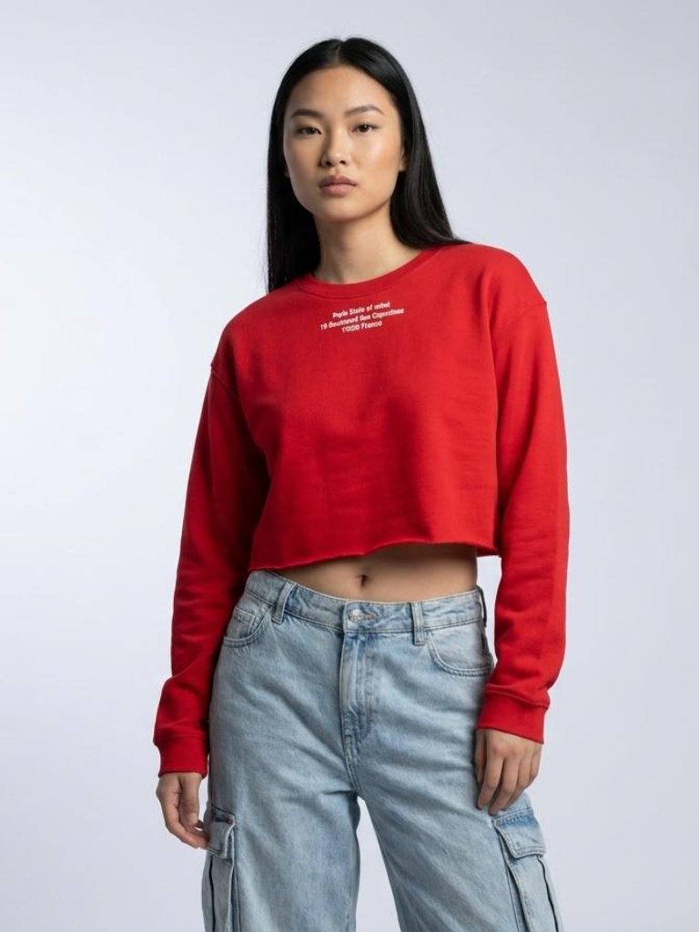 Nwt Y2k Zara Red Raw Hem Cropped Sweatshirt